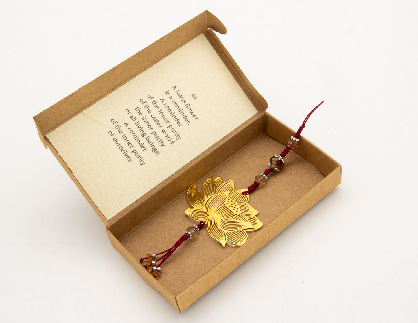 Handcrafted Golden Lotus Pendant with Quote