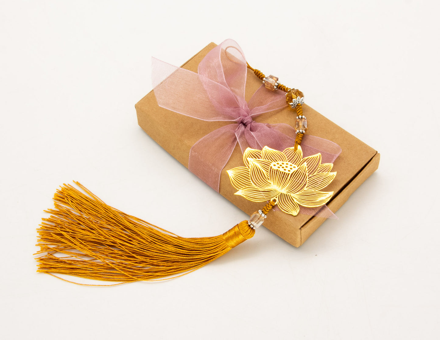 Handcrafted Golden Lotus Pendant with Quote