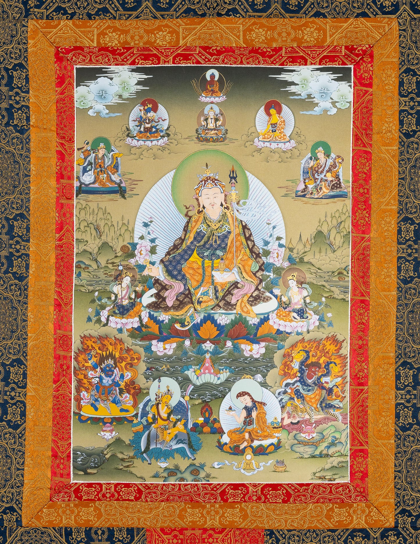 Guru Rinpoche with 8 Manifestations Thangka III