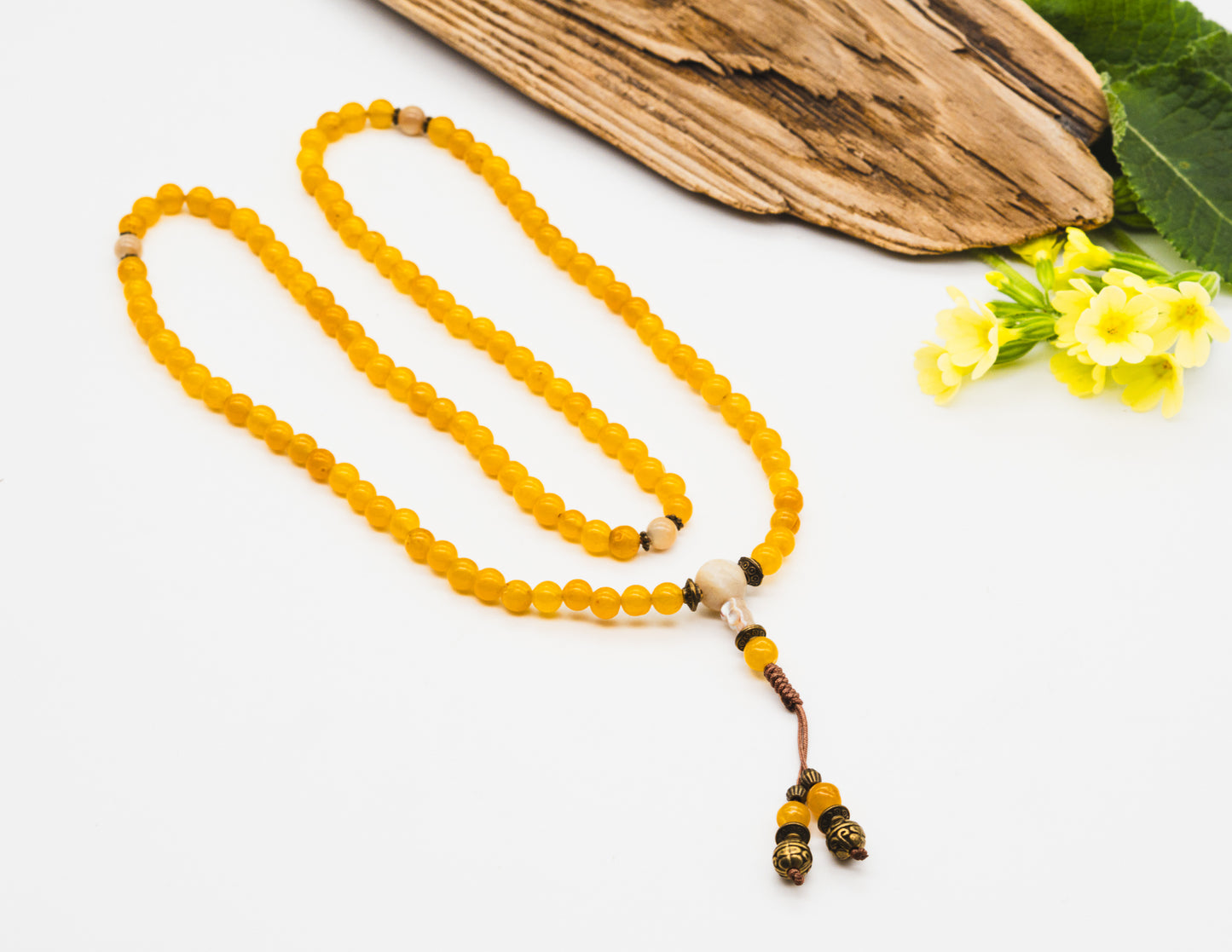 Yellow Onyx & Mother of Pearl Mala – 6mm