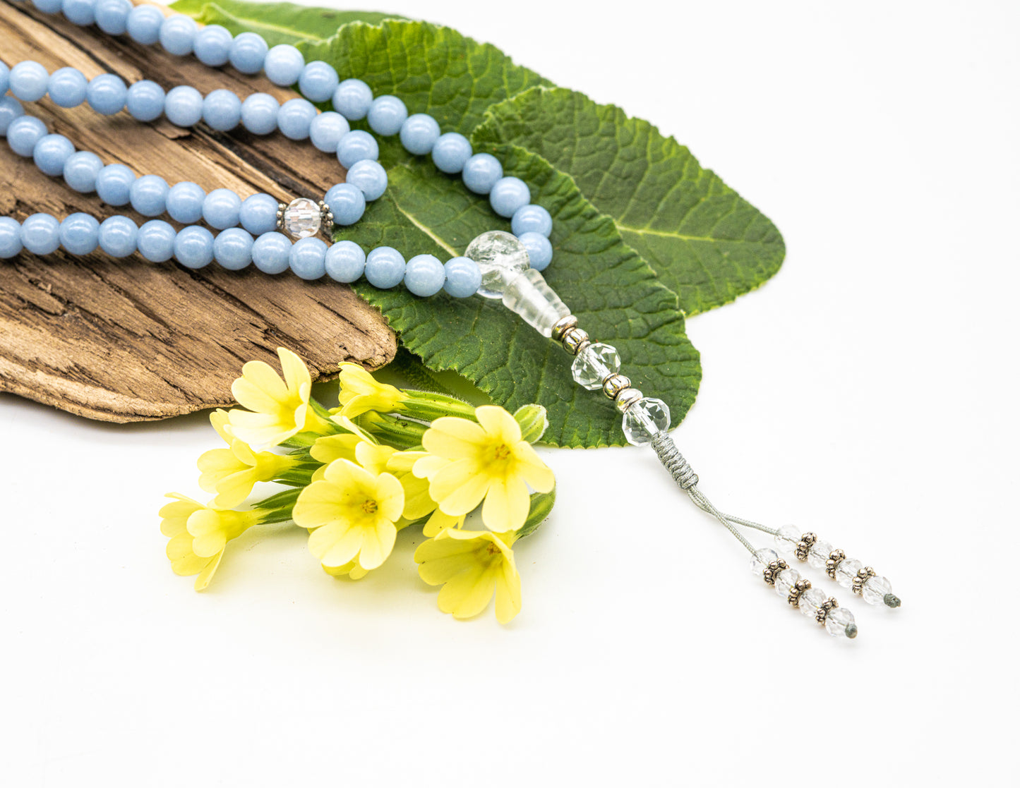 Blue Angelite & Crystal Mala – 6mm