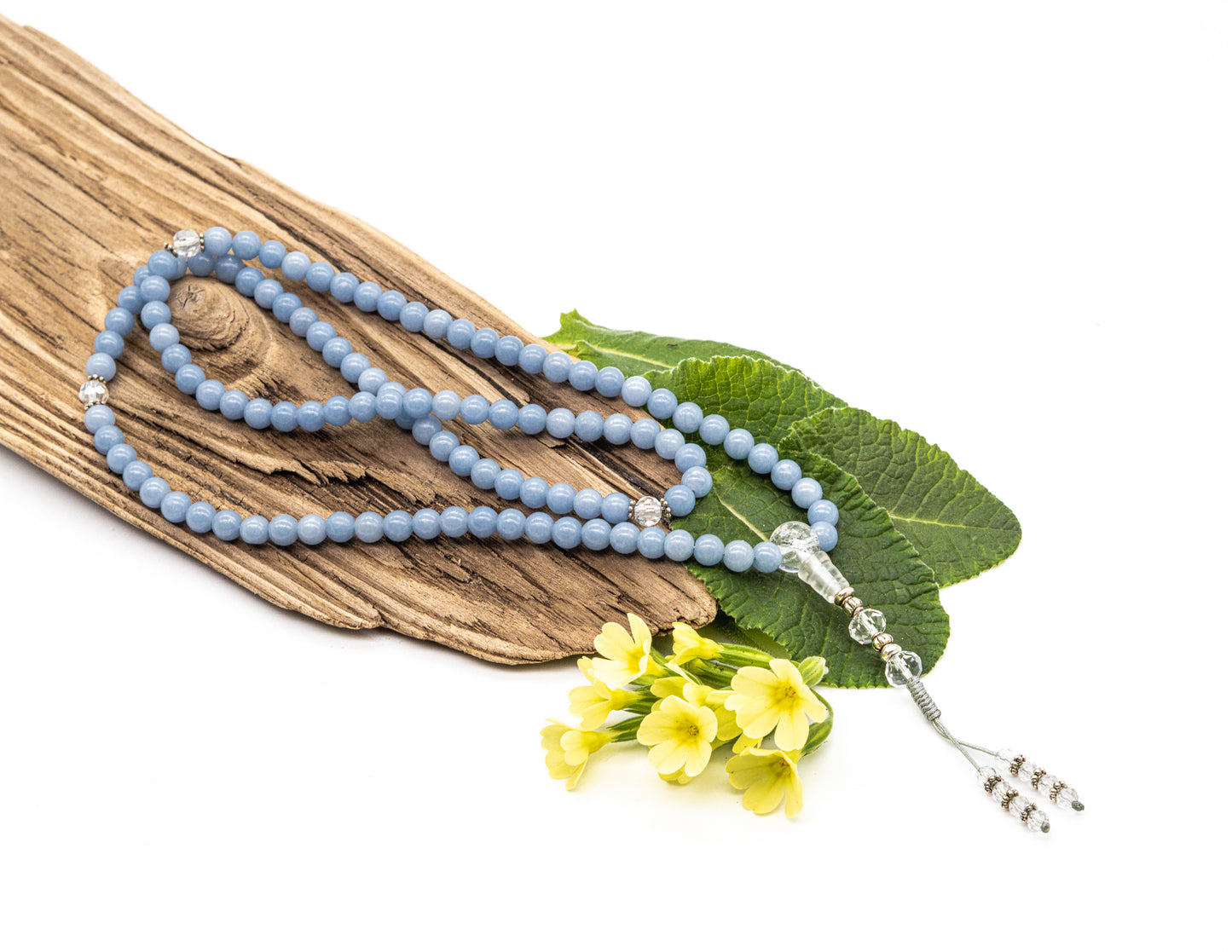 Blue Angelite & Crystal Mala – 6mm