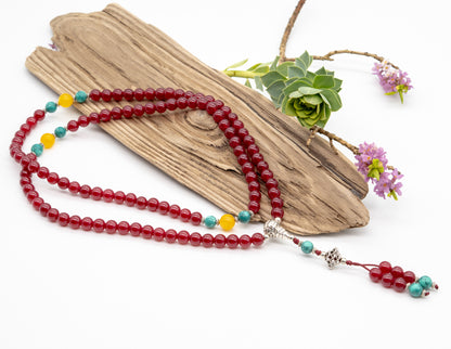 Red Agate & Turquoise Mala – 8mm