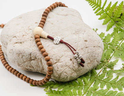 Sandalwood & White Agate Mala – 6mm