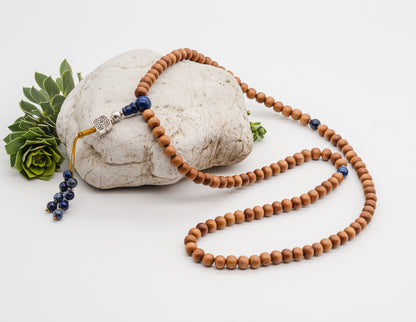 Sandalwood & Lapis Lazuli Mala – 8mm