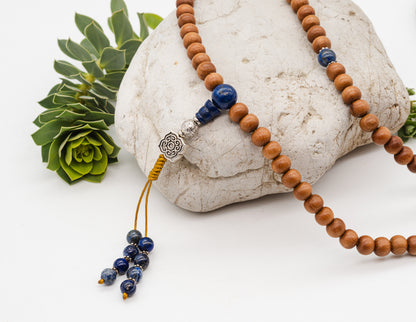 Sandalwood & Lapis Lazuli Mala – 8mm