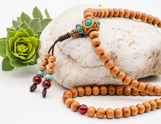 Sandalwood & Red Stones – 8mm