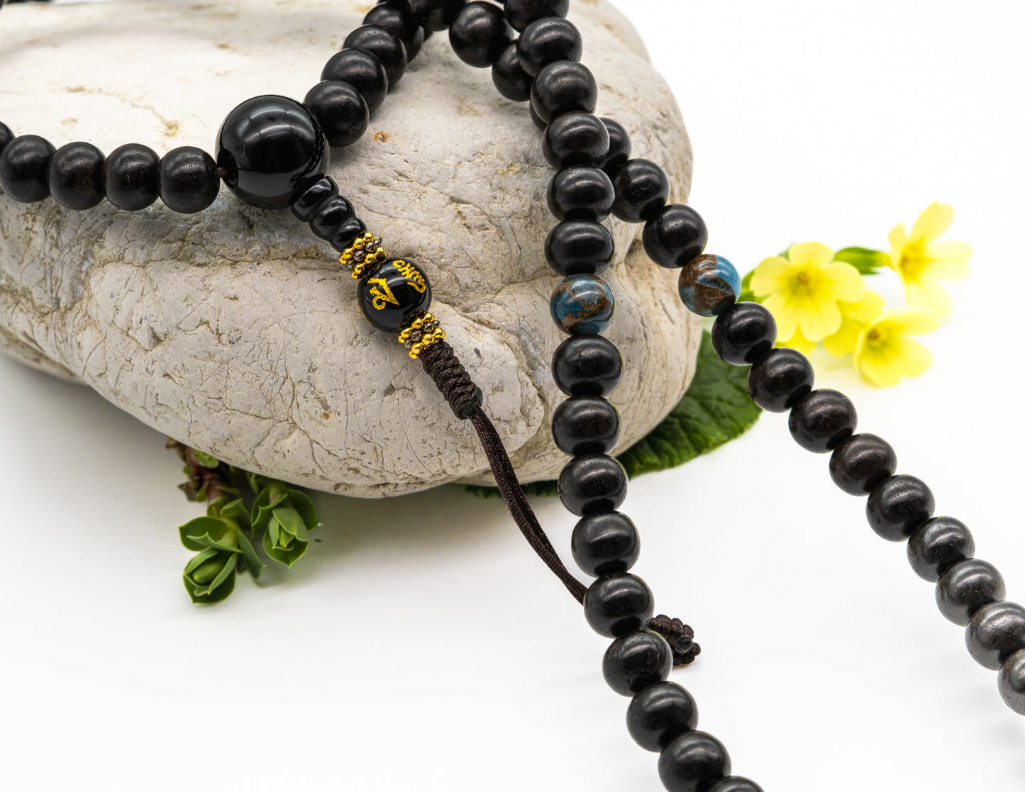 Black Rosewood & Mani Bead Mala – 9mm