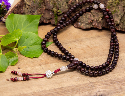 Rose Wood & Rose Crystal Mala 6mm