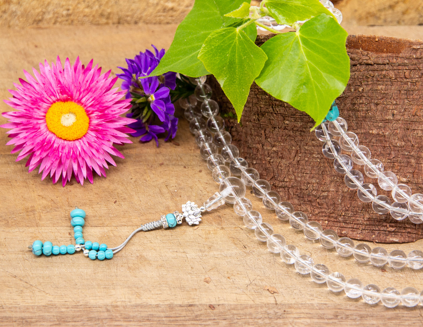 Crystal & Natural Turquoise Mala 9mm