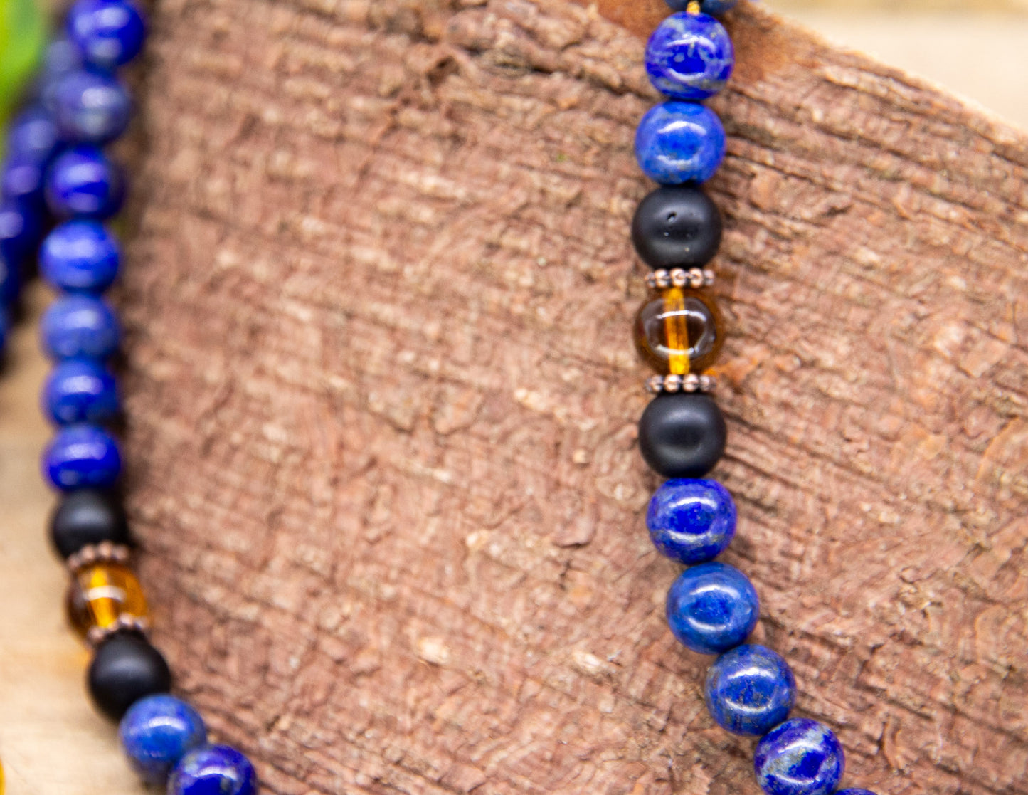 Lapislazuli & Schwarzer Onyx und Citrin Mala 8mm