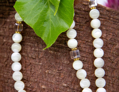 Mother Pearl & Crystal Glass Mala 7mm