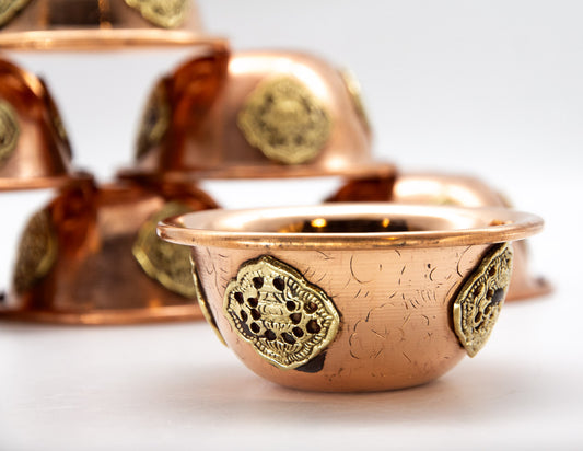 Juego de tazones para ofrendas con motivos, cobre y latón, 7,5 cm