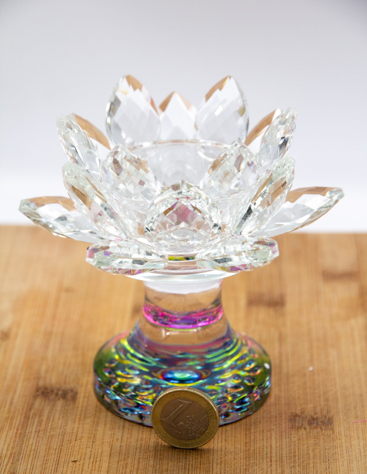 Rainbow Crystal Glass Lotus Candle Holder