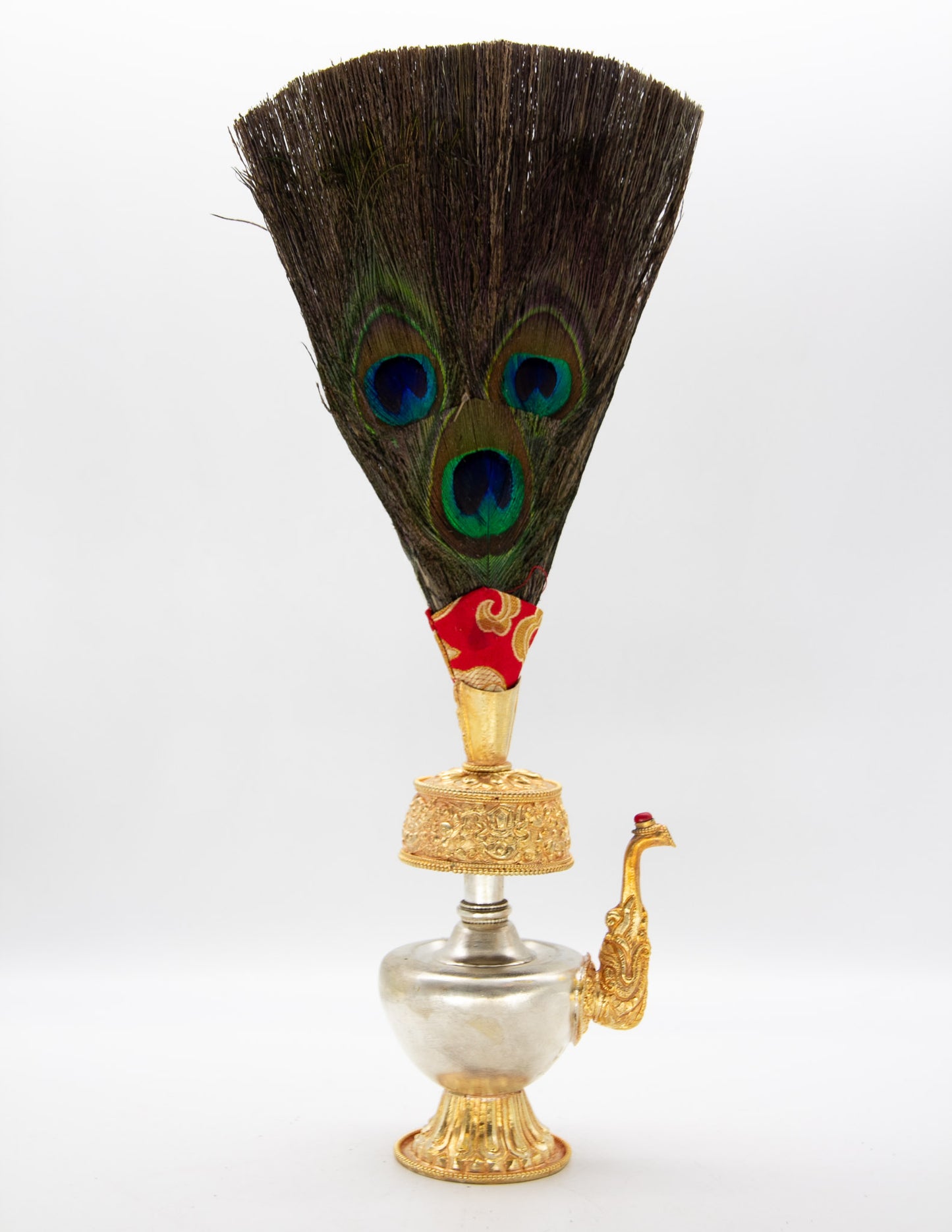 Versilberte und vergoldete Bumpa-Vase mit Federn