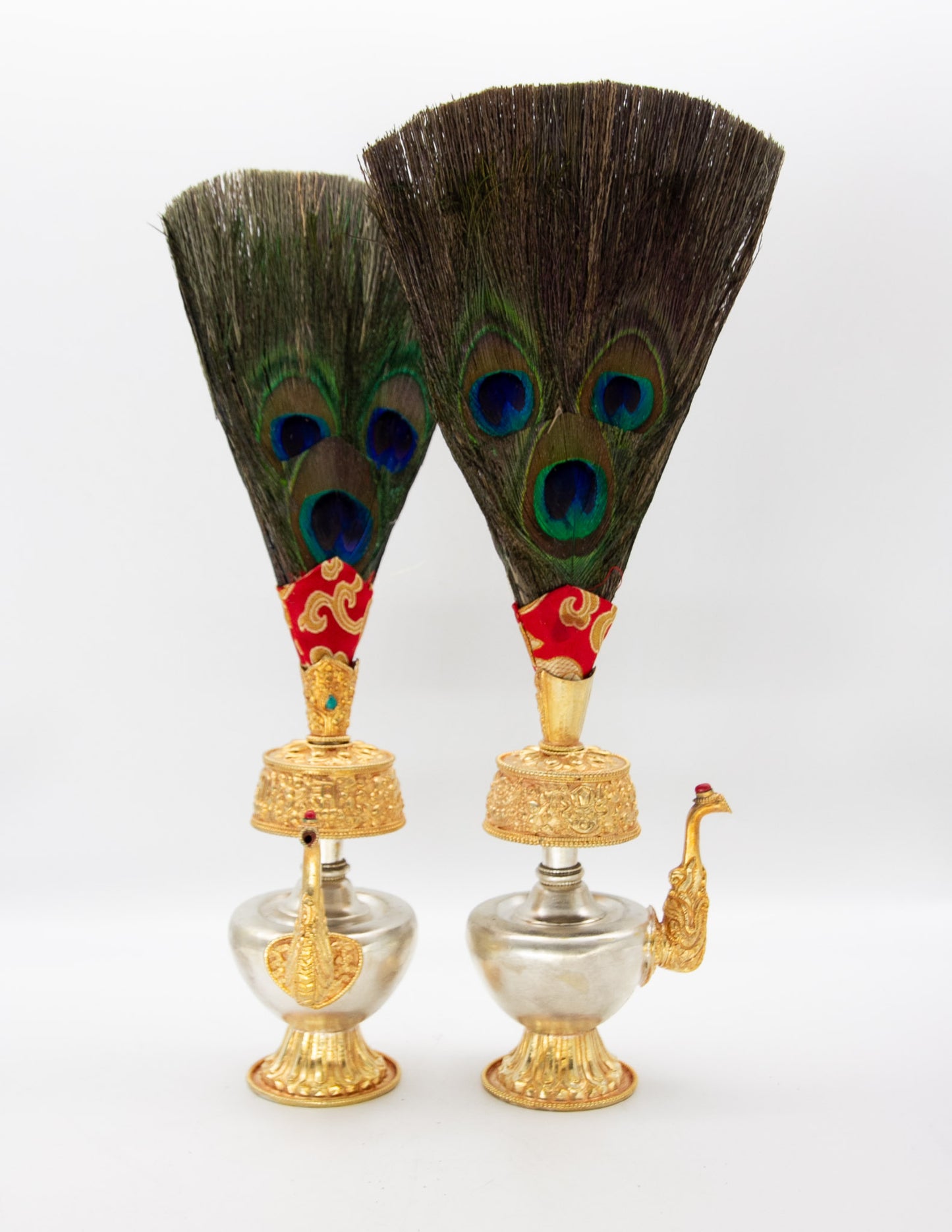 Silver and Gold Plated Bumpa Vase with Feathers
