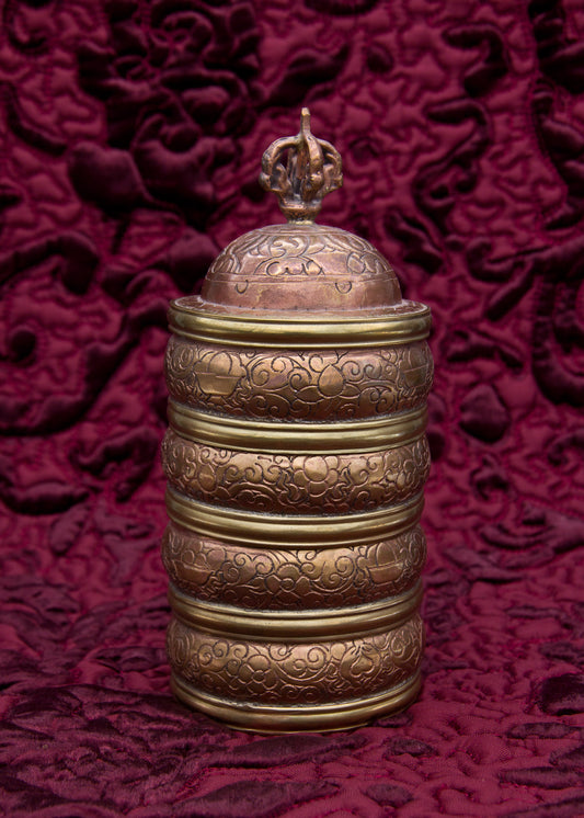 Copper Engraved Stacked Rice Container