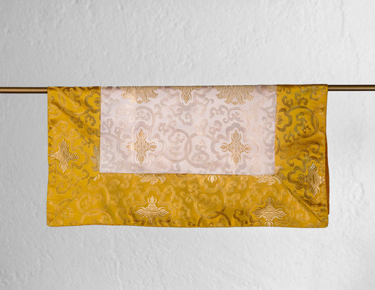 Mantel de brocado cuadrado / Cubierta de mesa de práctica - Amarillo y blanco