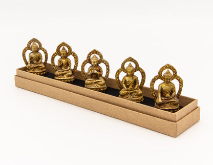 Ensemble de mini-statues des cinq familles de Bouddha