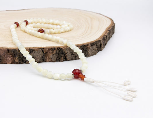 Mother of Pearl Mala with Mani Mantra Beads – 7mm
