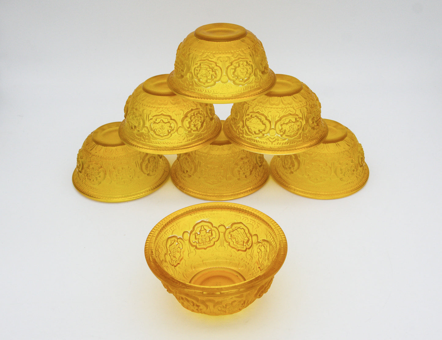 Set Opferschale mit verheißungsvollen Symbolen, gelbes Glas - 10 cm