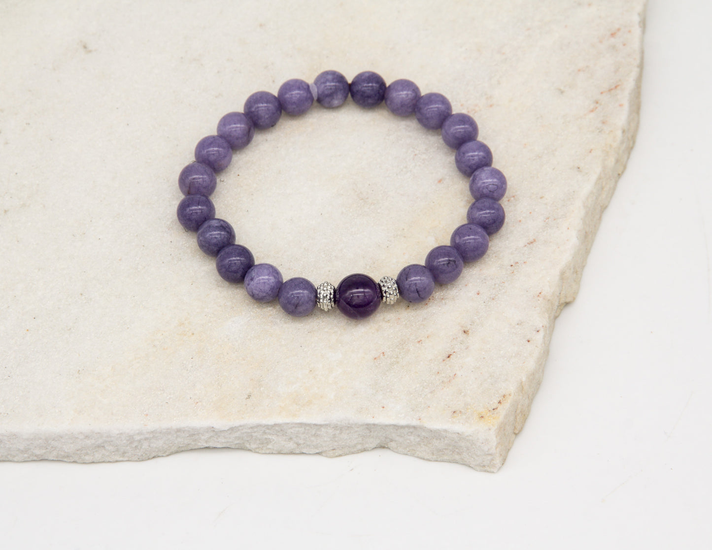 Lavender Jade & Amethyst Bracelet – 8mm