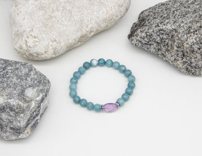 Bracelet aigue-marine naturelle avec pierre violette – 8 mm