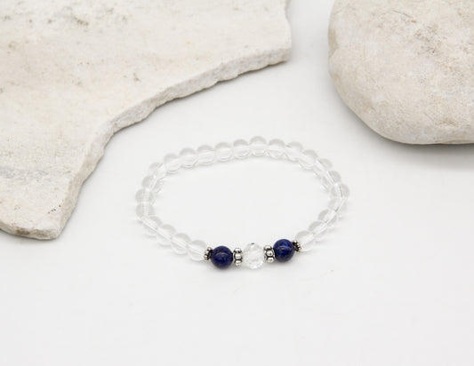 Bracelet en quarz clair et lapis lazuli - 6mm