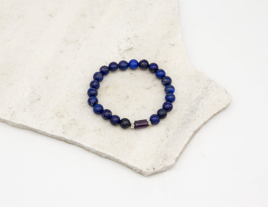 Bracelet en lapis-lazuli et améthyste - 8mm