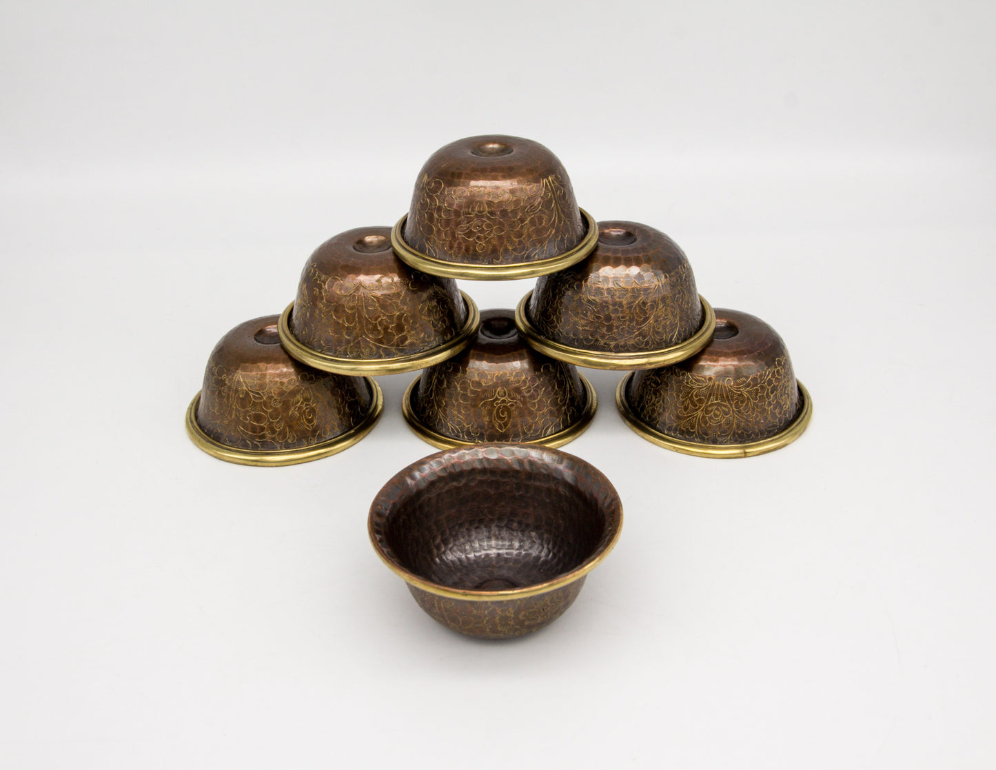 Engraved Offering Bowl Set, Oxidised Copper – 8cm
