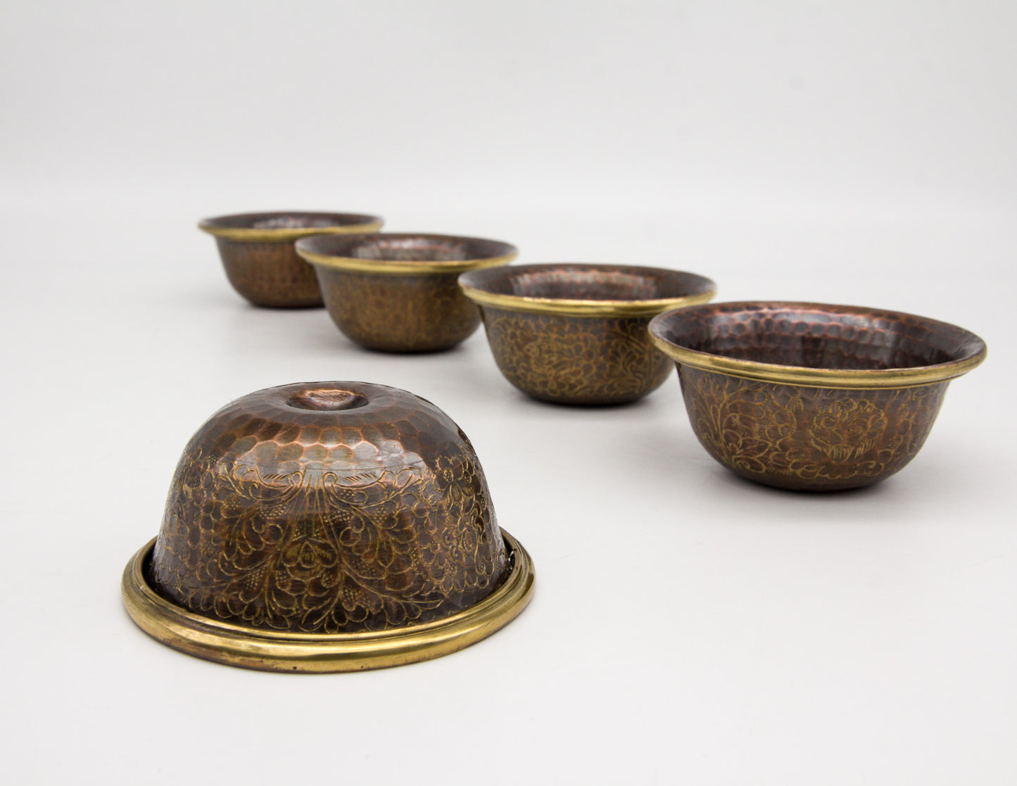 Engraved Offering Bowl Set, Oxidised Copper – 8cm