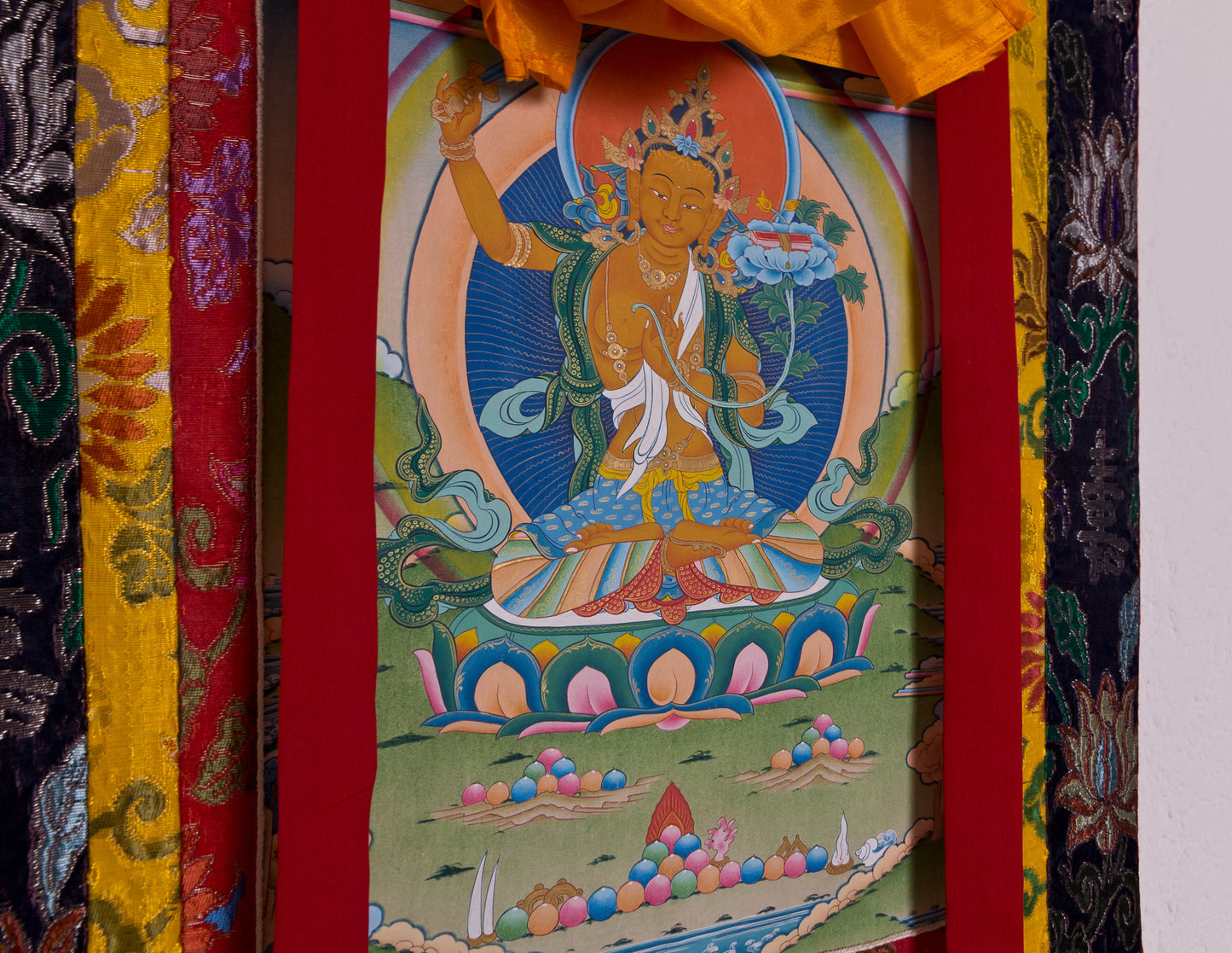 Manjushri Thangka VII with old brocade
