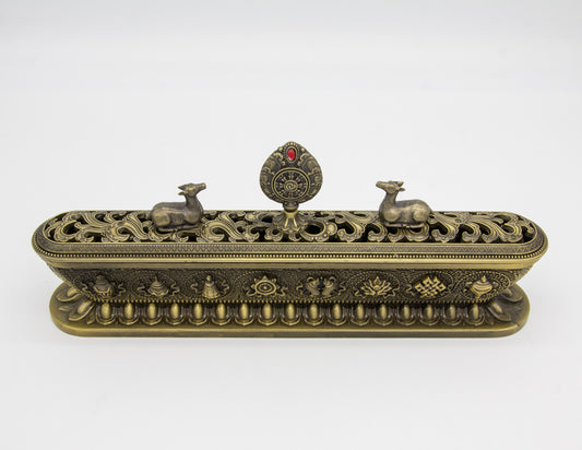 Brûleur d'encens Roue du Dharma – Bronze, 25 cm
