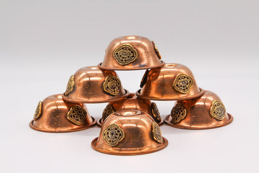 Juego de tazones para ofrendas con motivos, cobre y latón, 7,5 cm