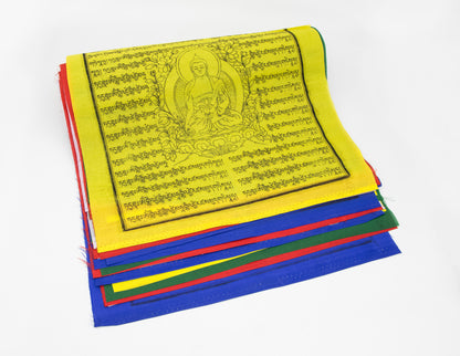 Grands drapeaux de prière Bouddha de médecine, 33 x 33 cm, 9,5 m