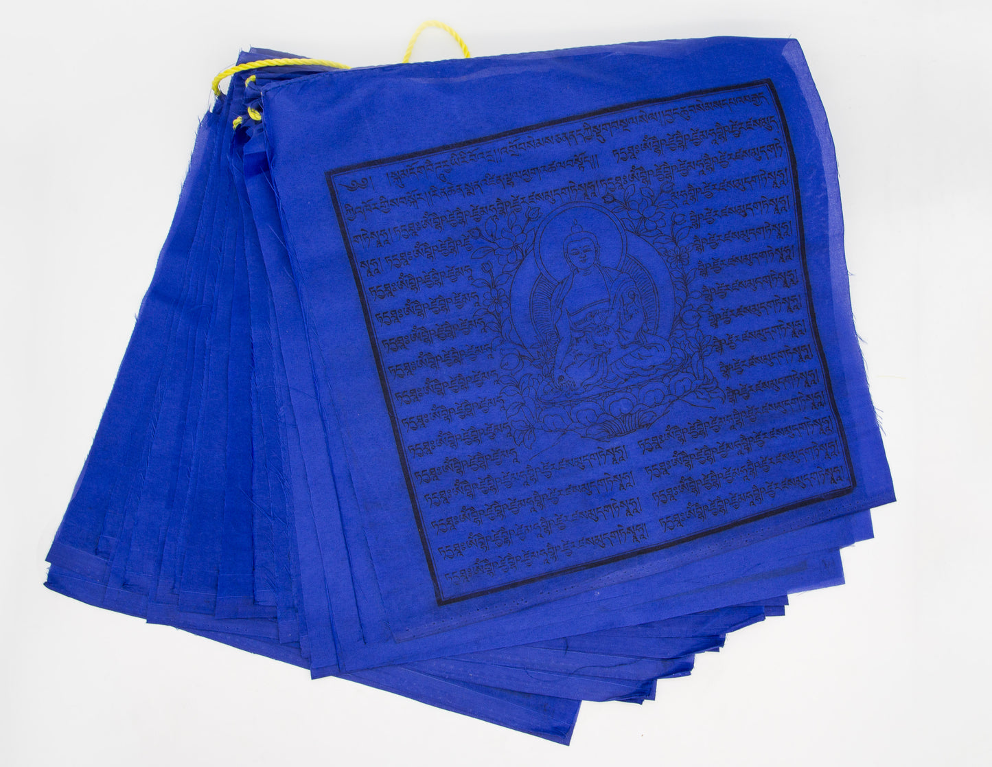 Large Medicine Buddha Prayer Flags, 33x33cm, 8.5m, Blue