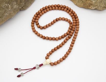 Sandalwood & White Agate Mala – 8mm