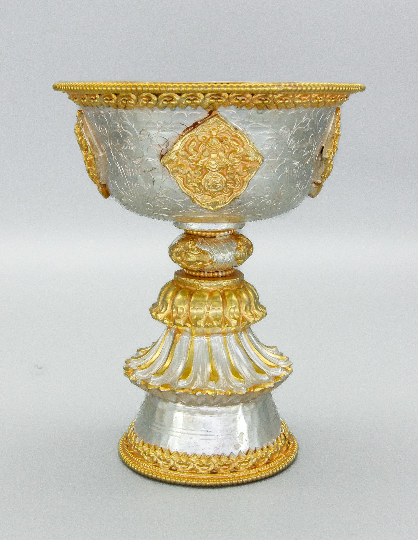Lámpara de mantequilla en relieve hecha a mano, plata y baño de oro / 13,5 cm