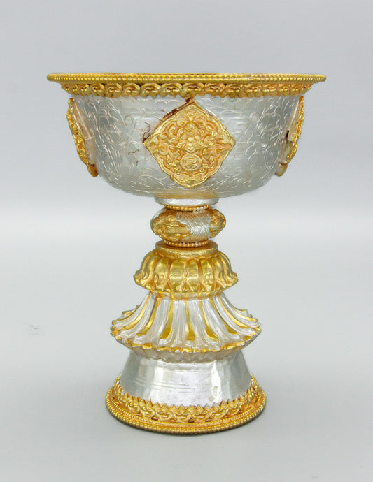 Handcrafted Embossed Butter Lamp, Silver & Gold-Plated / 13.5cm