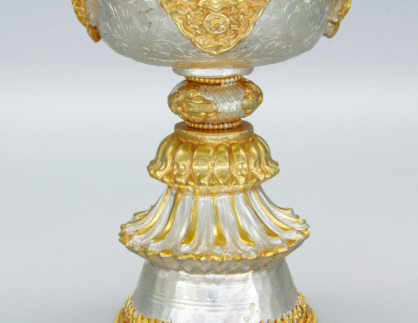 Lámpara de mantequilla en relieve hecha a mano, plata y baño de oro / 13,5 cm